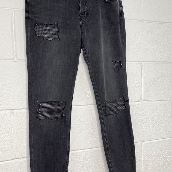 Free People black jeans skinny distressed button fly pants women's size 29 - Picture 9 of 11